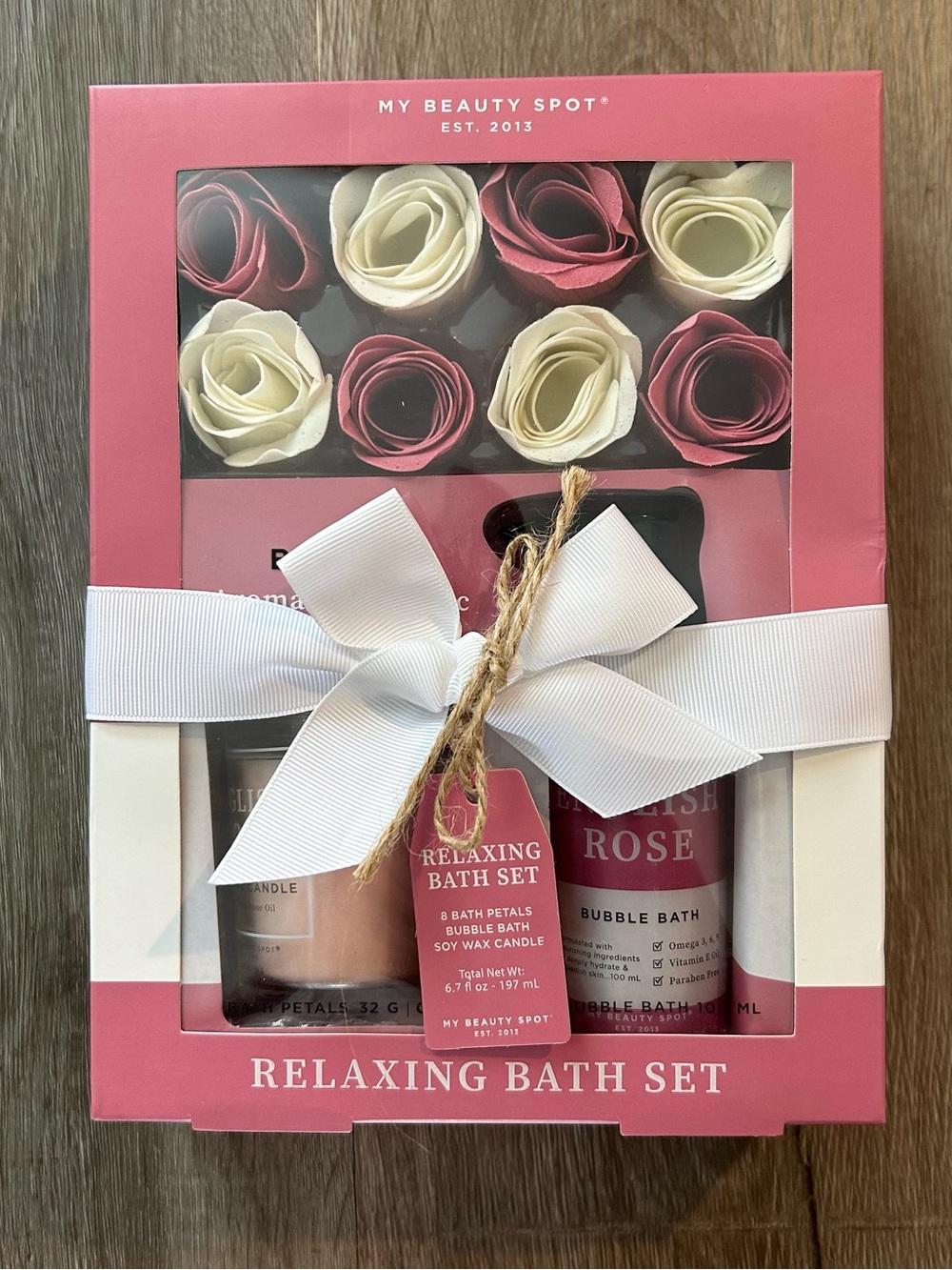 Relaxing Bath Set - Pink & Cream with Candle